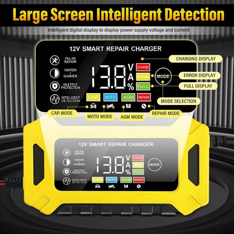 Caricabatterie intelligente da 12 V 6 A, caricabatteria per moto con touch screen, caricabatteria di mantenimento con funzione di riparazione automatica per auto (1/4)