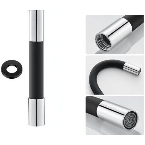 Noir 20cm Tuyau d'extension de robinet pulvérisateur à mousse d'eau tuyau d'extension flexible rotatif en silicone 360 ° de forme réglable, (1/5)