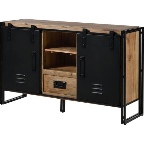 Sideboard Mango 150x45x90 natur lackiert / Metall schwarz BLACKBURN 111