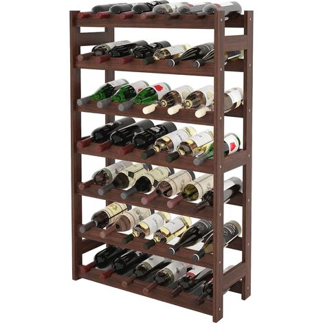Relaxdays Weinregal, 42 Flaschen, Walnussholz, 102x63x25 cm, Weinhalter für Rot- & Weißwein, Flaschenregal, dunkelbraun