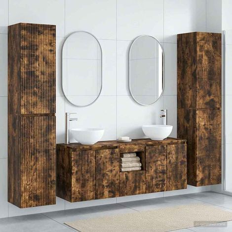 Set di mobili per il bagno 5 pz Rovere Fumo 33 x 34,5 x 160 cm (1/5)