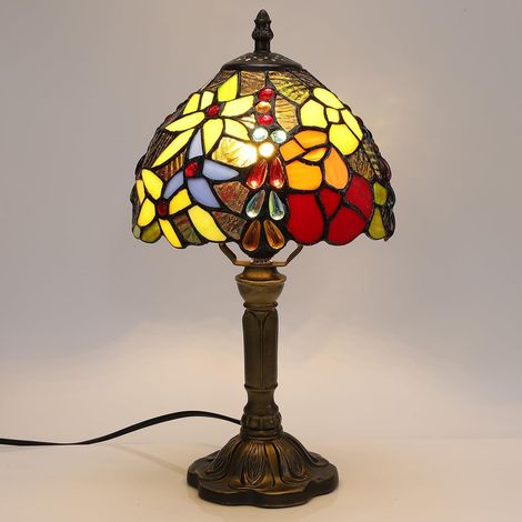 Vintage Tiffany-Buntglaslampe – Dekorative Schreibtisch-, Nachttisch- und Leselampe – Für Schlafzimmer und Wohnzimmer – Mit E27-Glühbirne (1/5)