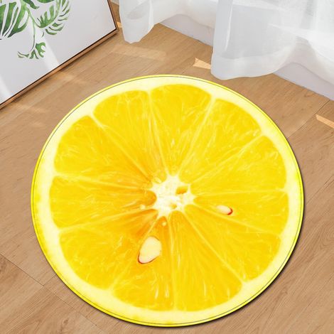 Tapis de porte rond mignon citron absorbant l'eau, tapis de salle de bain doux et antidérapant (80 cm) 【GKS】 (1/5)