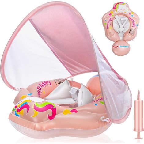 Bouée bébé pare-soleil SPF50+ 6-36 mois rose flottante piscine sécurité (1/5)