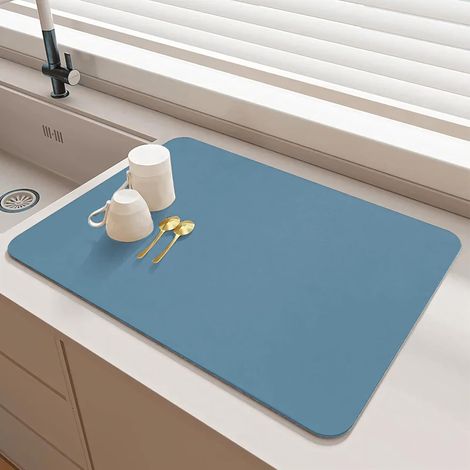Tapis Egouttoir Vaisselle 40x60 cm, Absorbant & Antidérapant - Idéal Cuisine, Bar, Bleu