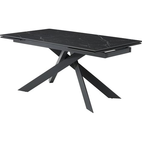 Vente-Unique – Table extensible 6 à 10 personnes en céramique et métal – Effet marbre noir – 200 cm de longueur – Idéale pour intérieur moderne (1/5)