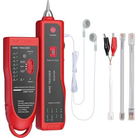 Kabelsuchgerät RJ11 RJ45 Finder Ethernet LAN Multifunktions-Toner-Tracer Netzwerkkabelverbindungs-Telefonleitungs-Durchgangsprüfer (Rot) (1/5)