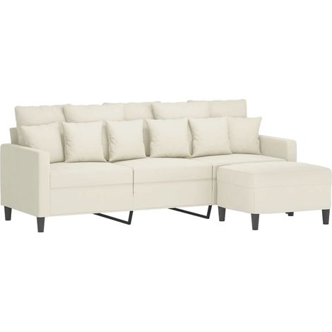 Vidaxl – Canapé 3 places crème velours 180 cm – Repose-pieds inclus – Design moderne pour salon – Capacité 110 kg par siège (1/5)