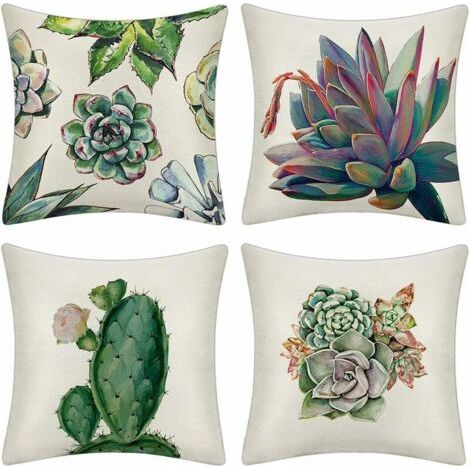 Ahlsen Housse de coussin 45 x 45 cm housses de coussin jeter taie d'oreiller canapé voiture carré housse de coussin maison lit décor ensemble de 4 (cactus) (1/5)