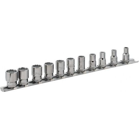 BAHCO - Jeu de douilles 1/4" avec profil 12 pans dimensions métriques - 11 pcs/rail
