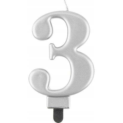 Candela numero 3, argento metallizzato, 8 cm, 1 pz.