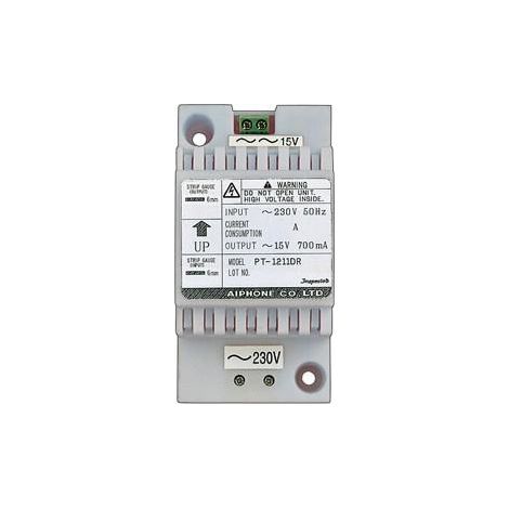 Aiphone – Alimentation 230 Vac / 15 Vac – Transformateur modulaire PT1211DR – 0,7 A – Fixation sur rail DIN – Compatible DA1MD et DB1MD