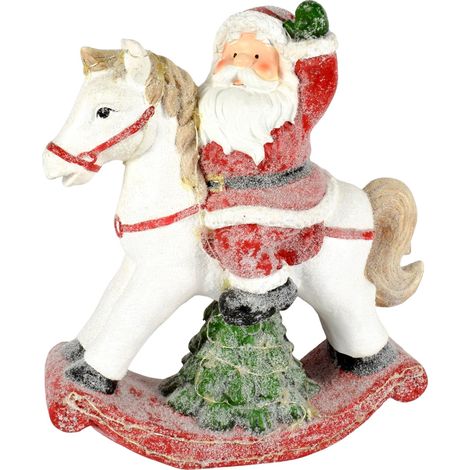 Cavallo a dondolo Babbo Natale con led colori natalizi in poli-resina h 40 cm (1/2)
