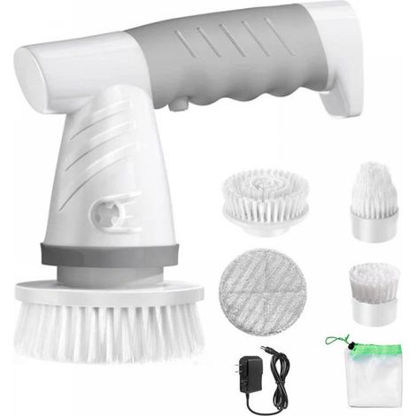 Spazzola elettrica senza fili con 3 testine sostituibili, spazzola elettrica per doccia per vasca da bagno, pavimento, parete, piastrelle, WC, finestra, lavandino - Bianco (1/5)