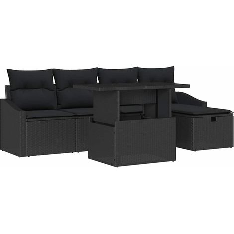 Set Divano da Giardino con cuscino 6 pcs Nero polyrattan vidaXL (1/5)