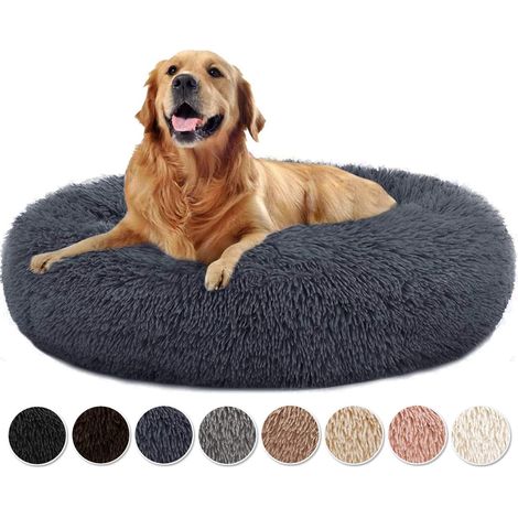 Panier pour chien et chat - Lavable - Rond - Moelleux - Pour chiens de grande et très grande taille - Gris foncé - 120 x 120 x 20 cm (1/5)