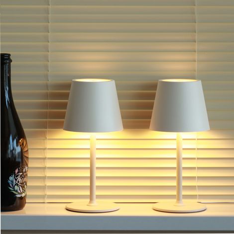DILUMEN 2 Pièces Lampe de Table à Batterie LED Dimmable,3 Température de Couleur,Lampe de Table Sans Fil Tactile avec USB-C,Lampe de Chevet Tactile Rechargeable pour Extérieur et Intérieur,IP44,Beige (1/5)