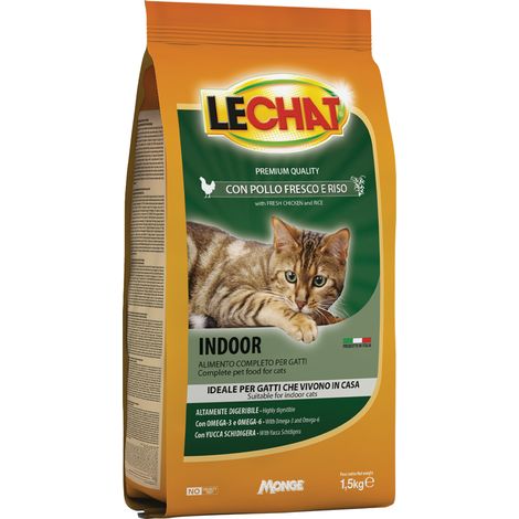 CROCCANTINI PER GATTI 'LECHAT INDOOR' pollo e riso - kg 1,5 - MONGE