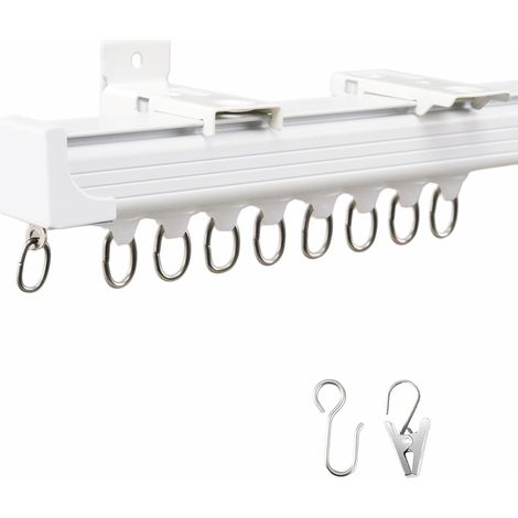 Rideau Rail Plafond 4 Metres, Rail Coulissant En Aluminium Pour Rideaux De Plafond, Rails Et Accessoires Pour Rideaux À Fixation Plafond Et Mur, Pour Séparation, Fenêtres Et Intimité, Blanche (1/5)
