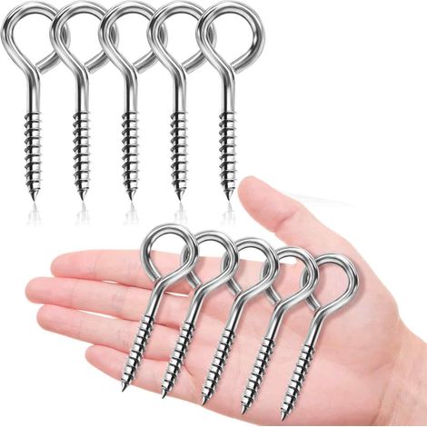 10 crochets à œillet à visser, acier inoxydable 304, 6,5 cm, diamètre œillet 1,8 cm, filetage 0,5 cm, usage intérieur/extérieur (1/5)