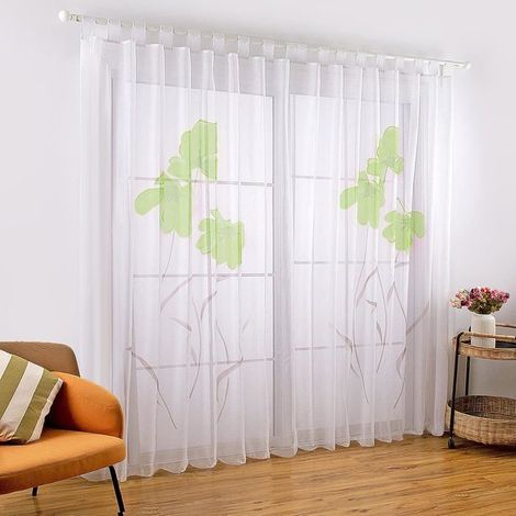 2 Pièces Rideaux de la Salon à Pattes Imprimé Floral Manuel Largeur 150cm (Hauteur 260cm, Vert) (1/5)