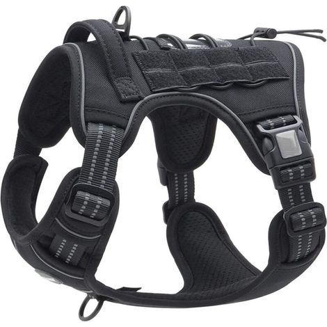 Harnais de Chien Anti Traction, Harnais Tactique Chien Respirant Réglable Facile à Mettre pour Moyen Grand Chien, Gilet Durable Réfléchissant - Noir - M (1/5)