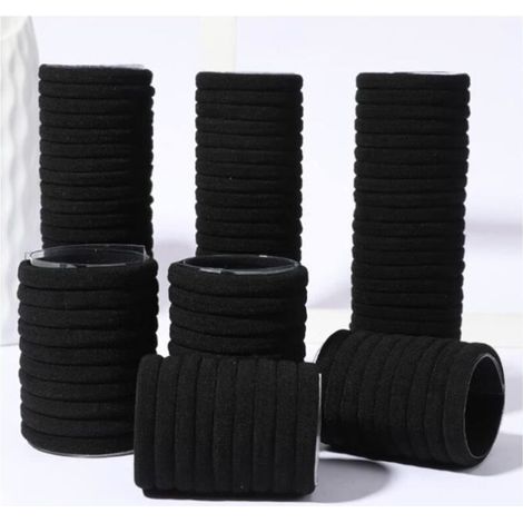 Élastiques à Cheveux - Non Marqué - 50Pcs - Coton Noir - Bonne Élasticité - Confortable (1/4)