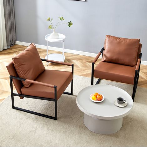 Sillón de lectura marrón con estructura metálica negra y tapizado PU (1/5)