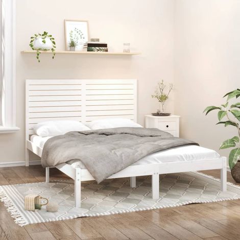 Lit adulte Contemporain  Cadre de lit Blanc Bois massif 140x200 cm 74505 (1/5)