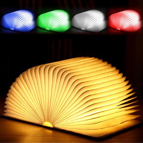 Lampe livre LED bois pliable USB rechargeable veilleuse nuit 360° déco cadeau ambiance (1/5)