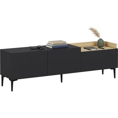 Mueble para TV "Postal", 3 puertas abatibles, 3 compartimentos, 160x37x48h cm, negro antracita