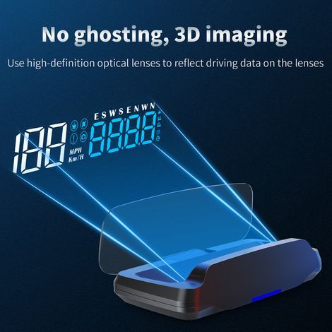 Head-up display, digital speedometer, GPS for car, color changing, ambient light, displays speed, direction, trip time, distance, overspeed alarm, fatigue reminder (1/5)