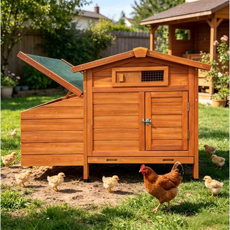 Poulailler sur pilotis en bois avec nid, porte à loquet et accès facile pour nettoyage - doré (1/5)