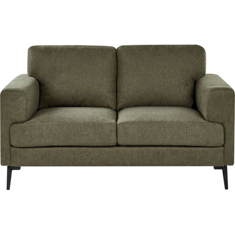 2 Seater Sofa Green Fabric Upholstery Iron Legs Minimalistic Mid Cenutry Modern Style LOUSTO (1/5)