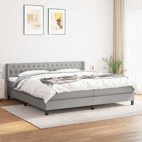 Cama box spring con colchón tela gris claro 200x200 cm (1/5)