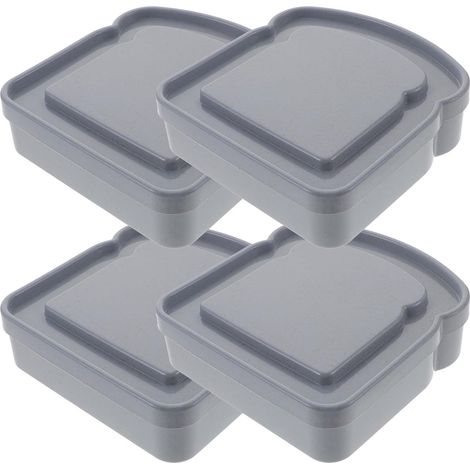 Lot de 4 boîtes à toasts - Boîtes de conservation hermétiques - Avec couvercles - Réutilisables - Pour petits pains et sandwichs - Gris (1/5)
