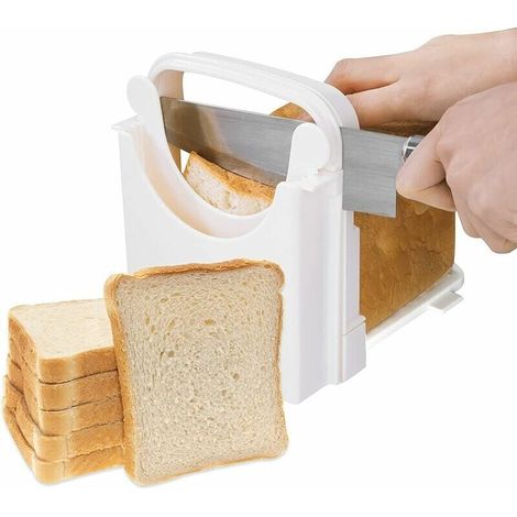 Faltbarer Brotschneider, Toastschneidemaschine mit 3 Dicken, verstellbarer Brotschneider für Brot, Kuchen, Bagels, Küchenhelfer, Weiß (1/4)