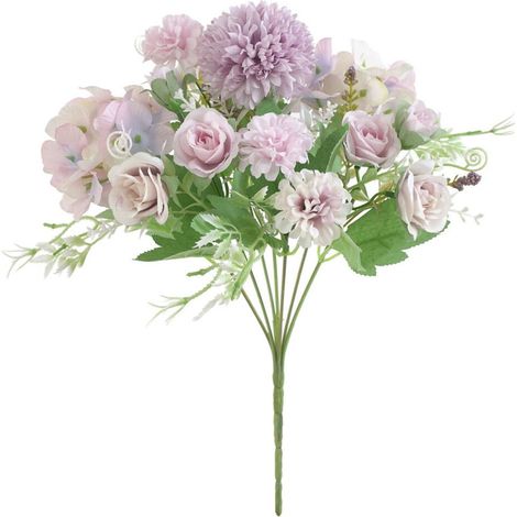 Ramo de flores artificiales de seda XIUH Home Decor para bodas y San Valentín, decoración para la novia (morado)