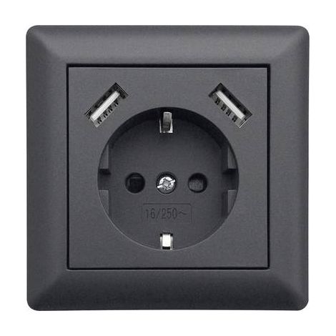 LEDmaxx USB1003 1fach Unterputz-Steckdose mit USB, erhöhter Berührungsschutz Anthrazit