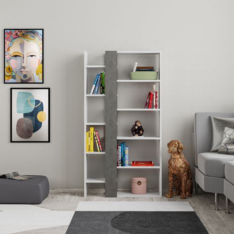 Decortie Lift Modern Bookcase Display Unit Tall 150.5cm - White / Retro Grey (1/5)