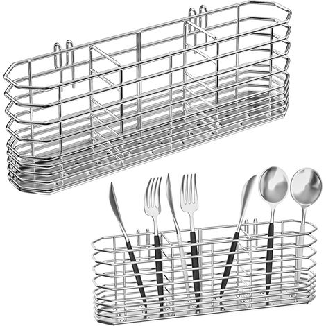 Soporte para utensilios de cocina de acero inoxidable 304, organizador de utensilios de cocina, cesta de drenaje, con ganchos, resistente a la corrosión, color plateado (1/5)