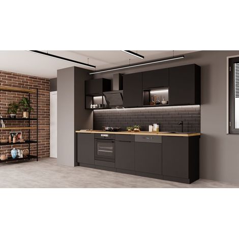 Küche SIENA BASIC LOFT 280 cm Küchenzeile Küchenblock Einbauküche Schwarz matt (1/5)