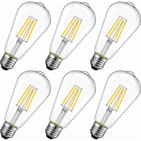 4W E27 ST64 Edison Filament LED-Glühbirne (470 lm Warmweiß 2700K, nicht dimmbar, 6er-Pack [Energieklasse A++])
