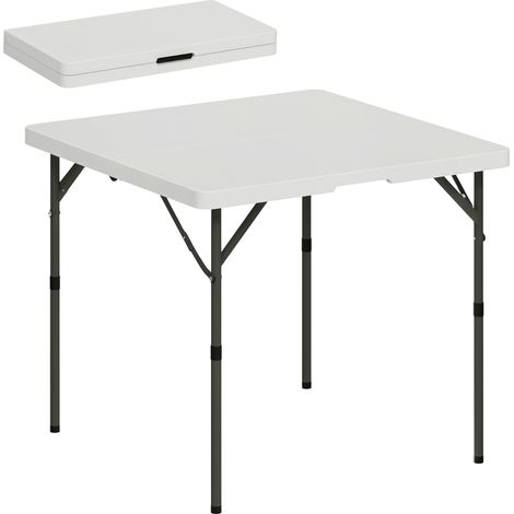 Table camping pliante 2 hauteurs réglables PEHD métal 86x86x74 cm blanche nomade