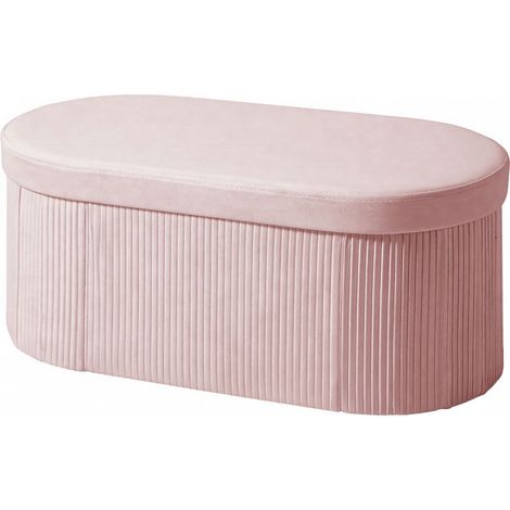 Pouf de rangement Jarrovik banquette pliante velours rose (1/5)