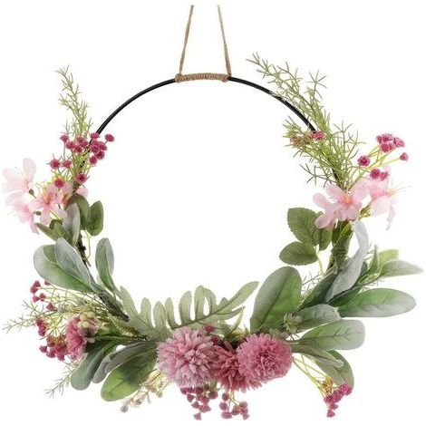 Couronne de Fleurs Artificielle, 41cm, Couronne de Porte Artificielle avec Orchidées, Couronnes Décoratives, Couronne de Porte Printemps, pour Portes, Fenêtres, Murs, Chambres (1/5)