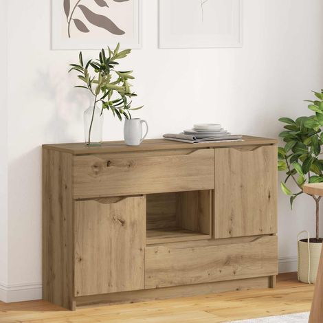 Buffet en bois d’ingénierie chêne artisanal avec portes et tiroirs 65,5 x 30 x 100 cm - PANGIVO (1/5)