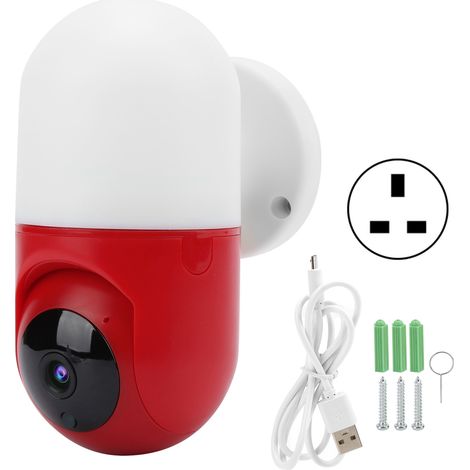 Caméra sans fil 1080P 2-en-1, PTZ 355° HD, détection de mouvement, alarme intelligente, lampe murale webcam, 100-240V prise UK