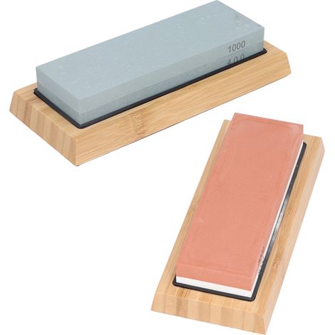 Kit de pierres à aiguiser et polir avec socle bois et tapis antidérapant, 2 pierres 400/1000 3000/8000 et pierre à redresser (1/5)
