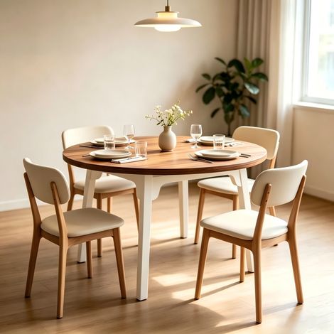 Table à manger ronde , Table de Cuisine Carrée pour 4 à 6 Personnes Plateau et pieds en bois - 120 x 120 x 76 cm - Marron (1/5)